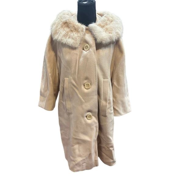 Vintage RARE Everitt-Buelow Wool Coat with Fur Collar 50s Union Made  MCM Large - Picture 1 of 16